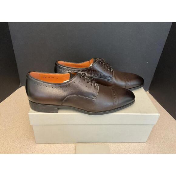New! Mens Santoni Dimmers Brown Leather Cap Toe Oxford Dress Shoes. Size 8.5M.